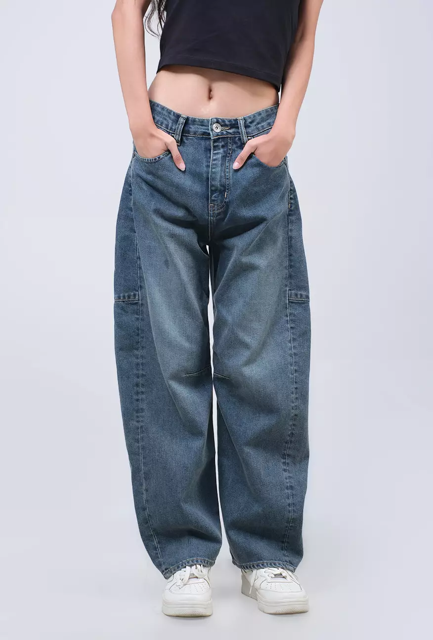 Celana Jeans Wanita Barrel Sora Medium Blue