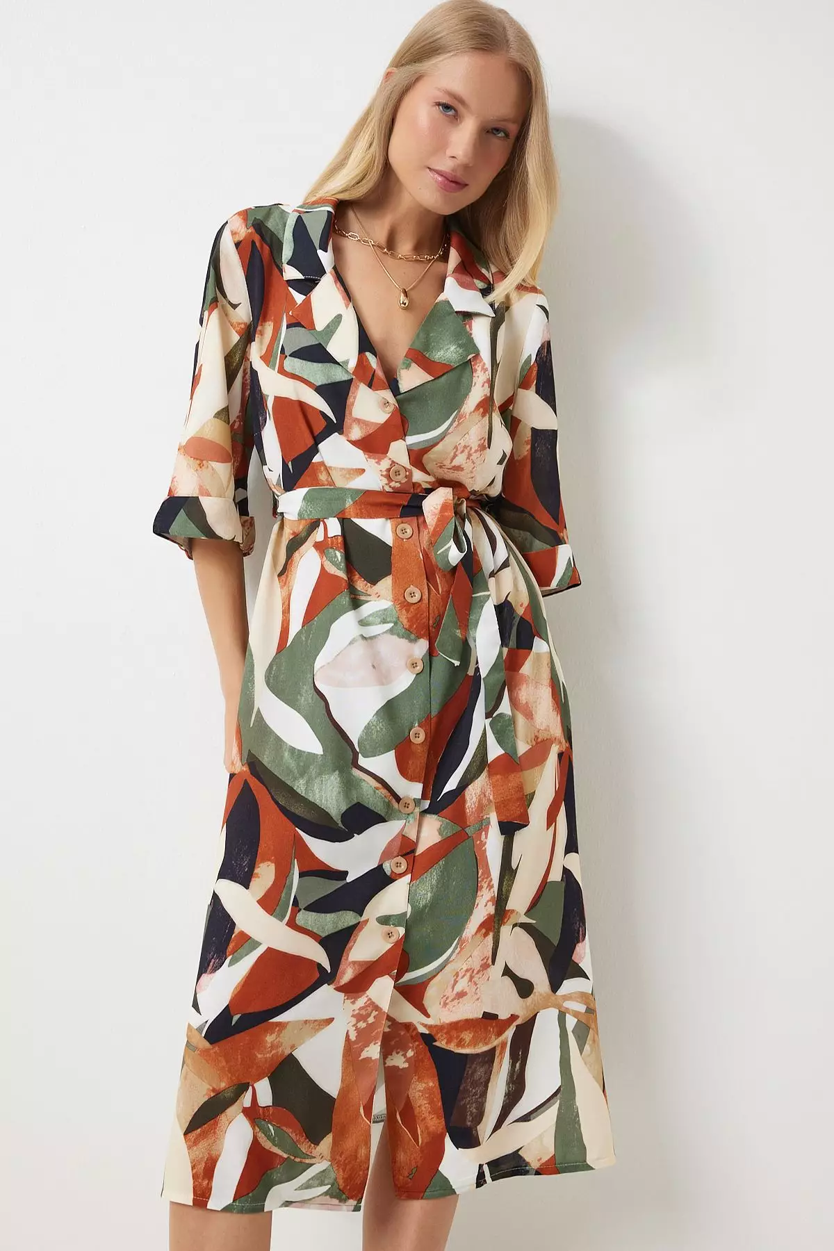 Abstract Print Tie Dress