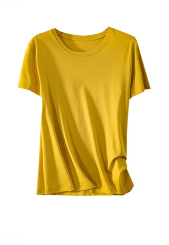 Twenty Eight Shoes yellow VANSA Round Neck Mercerized Cotton Short-sleeved T-Shirt VCW-Ts1902U 7265CAAE18727EGS_1