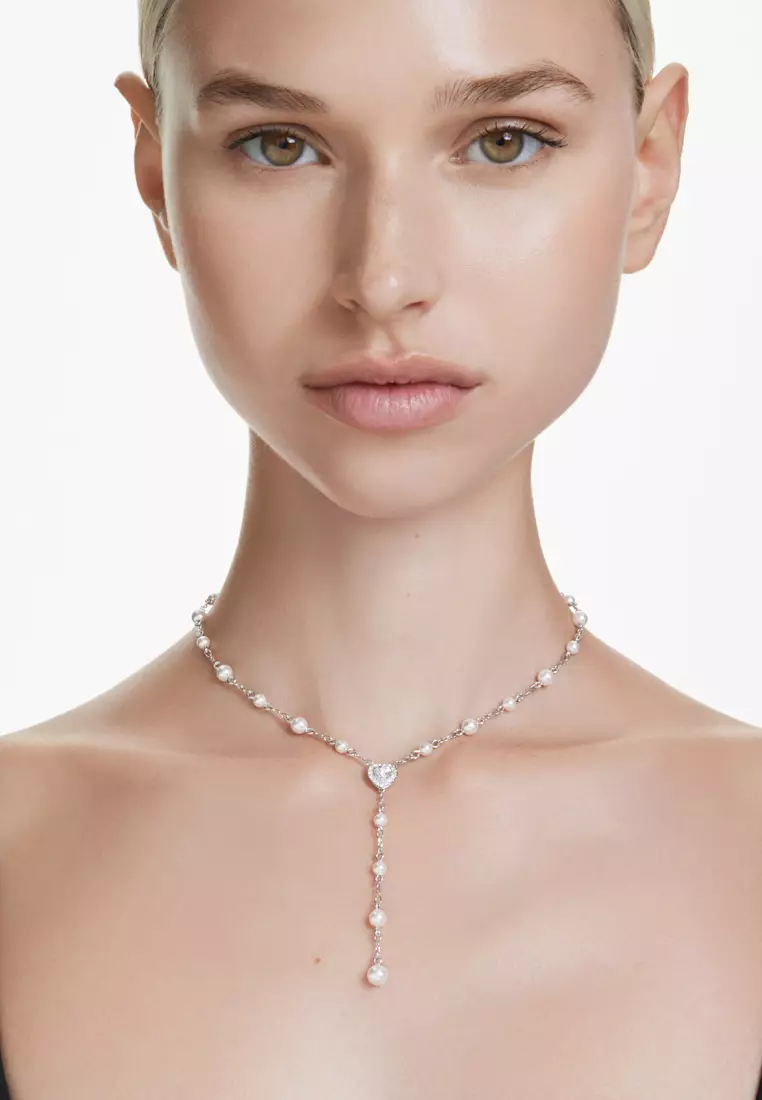 Ariana Grande x Swarovski Y necklace, Mixed cuts, Heart, White, Rhodium plated