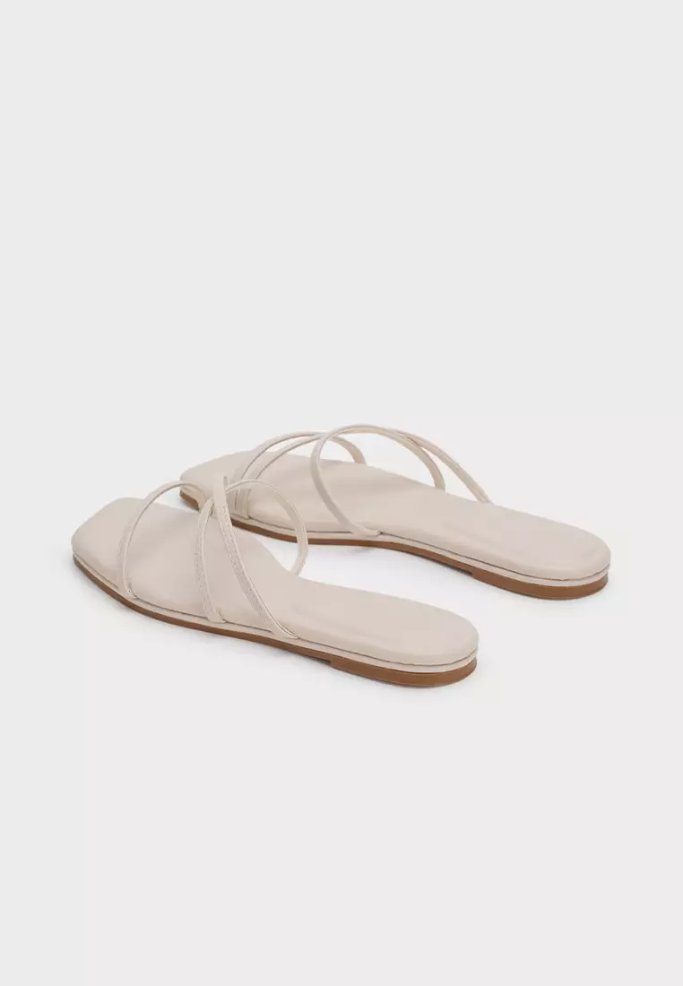 CLOUDFOAM CUSHIONED SQUARE TOE STRAPPY FLAT SLIDES