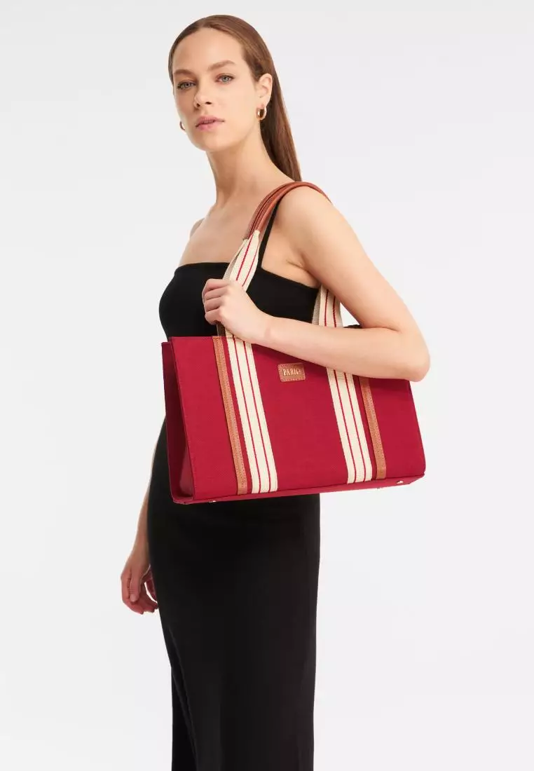 Buy PARIGI Parigi Canvas Tote Bag Burgundy 2023 Online ZALORA Singapore