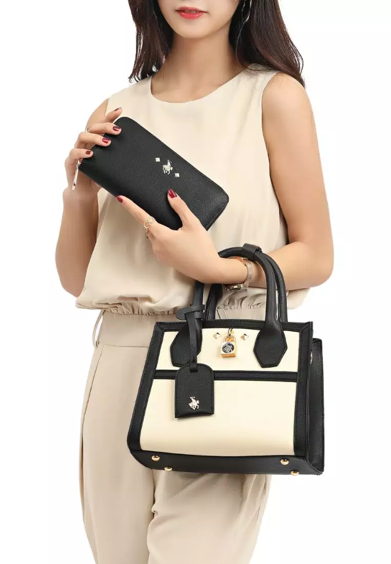 2-In-1 Top Handle Bag & Zipper Purse (2-in-1 Tas Tangan Wanita & RFID Dompet Wanita) - Hitam