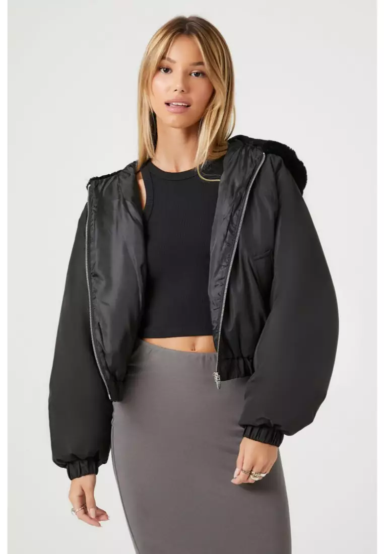 Faux fur hotsell hooded bomber jacket