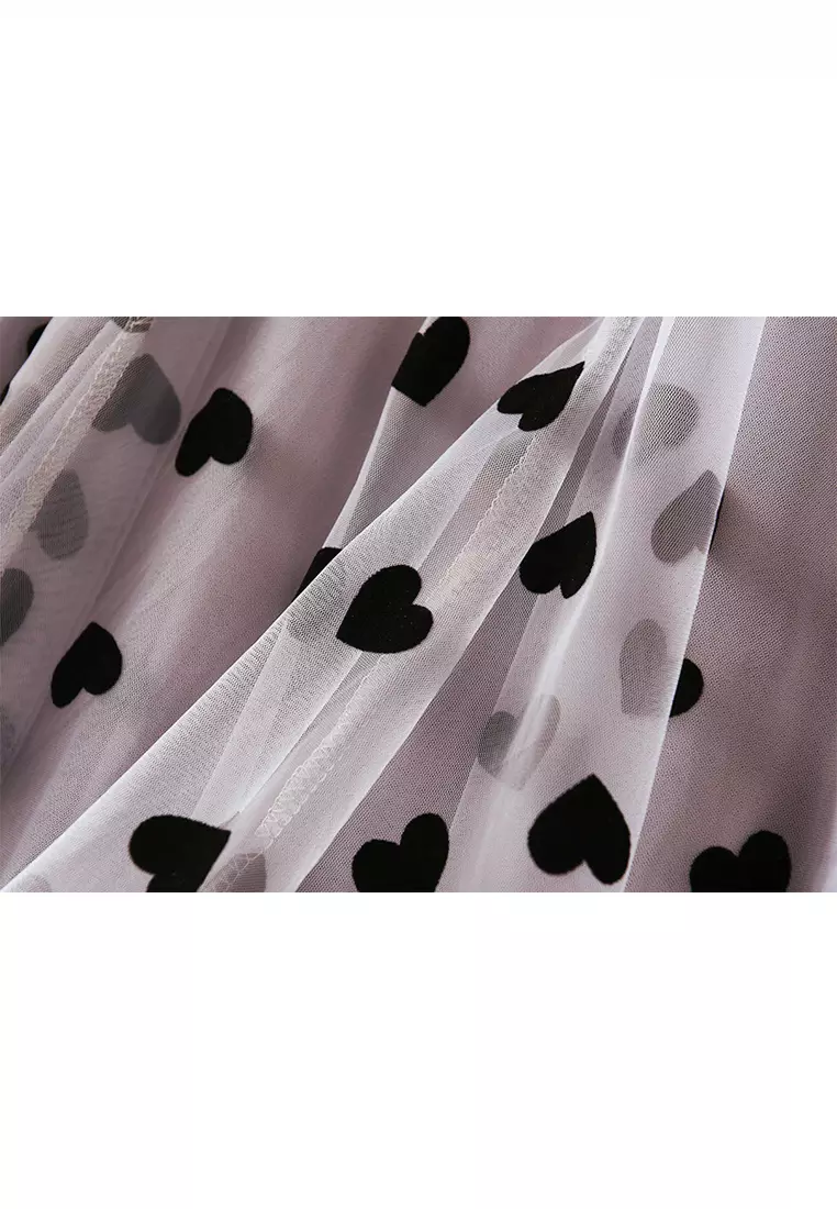 French Vintage Flocking Heart Mesh Maxi Skirt AF1200