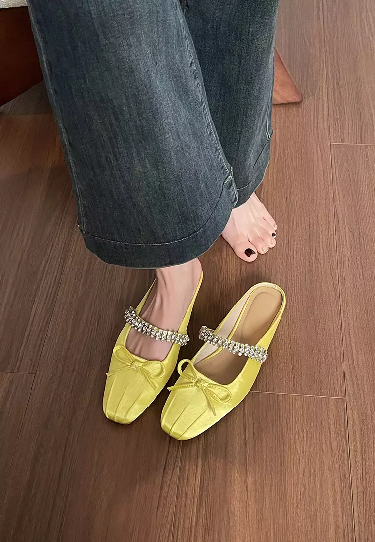 Bowknot Rhinestone Strap Satin Mules WW6579-5