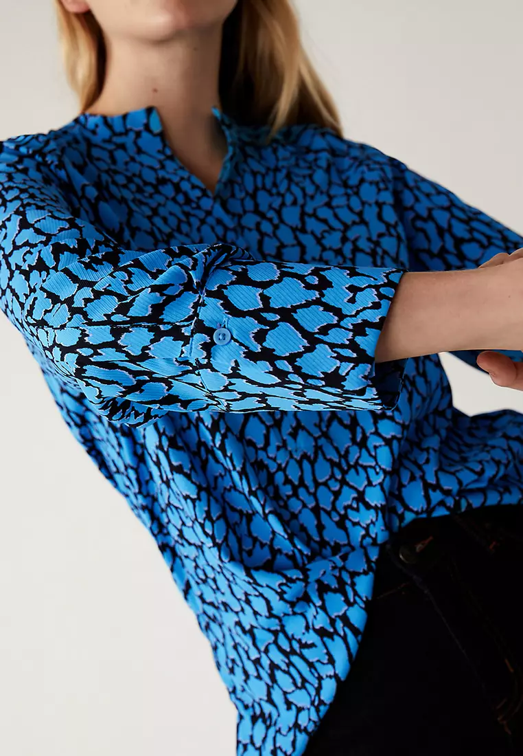 Printed V-Neck Oversized Popover Blouse