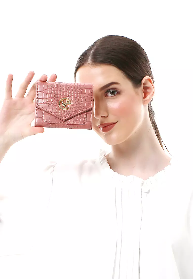 Fauzia Dompet Wanita Mini Motif Croco Premium Quality - Dusty Pink