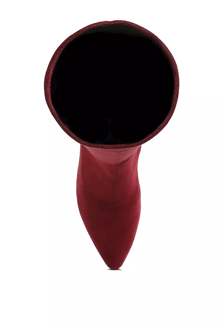 Microfiber Wedge Heel Boots in Dark Red