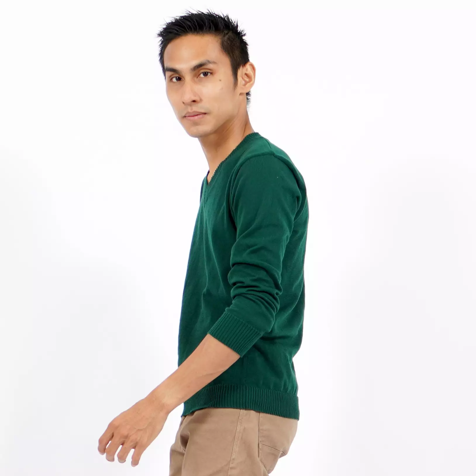  Vleur Sweater Rajut Pria Leher V Knit Outer Pria - HIJAU TUA