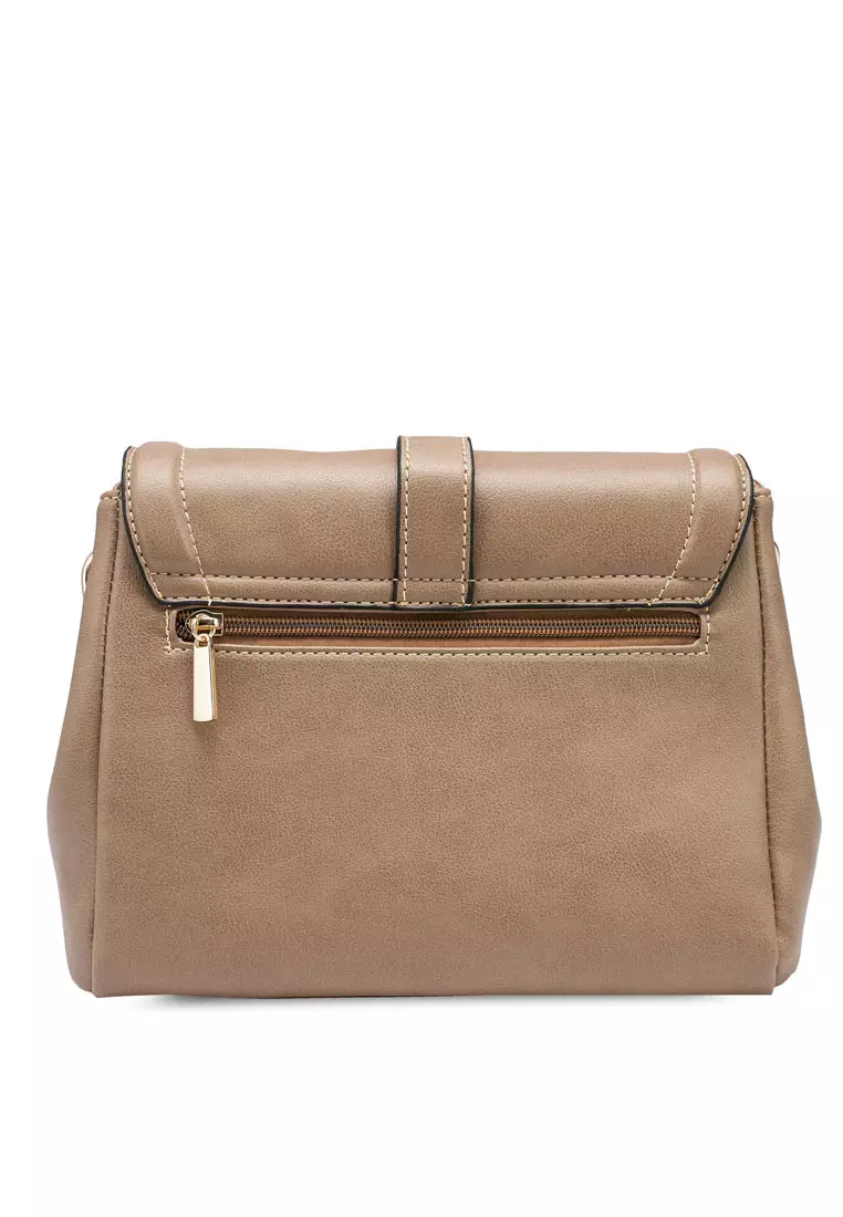 Faux Leather Sling Bag With Flap Over Closure