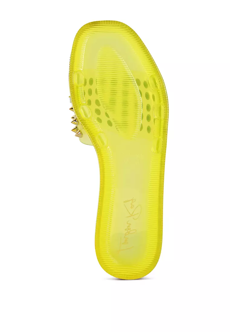 Yellow Punk Stud Clear Jelly Flats