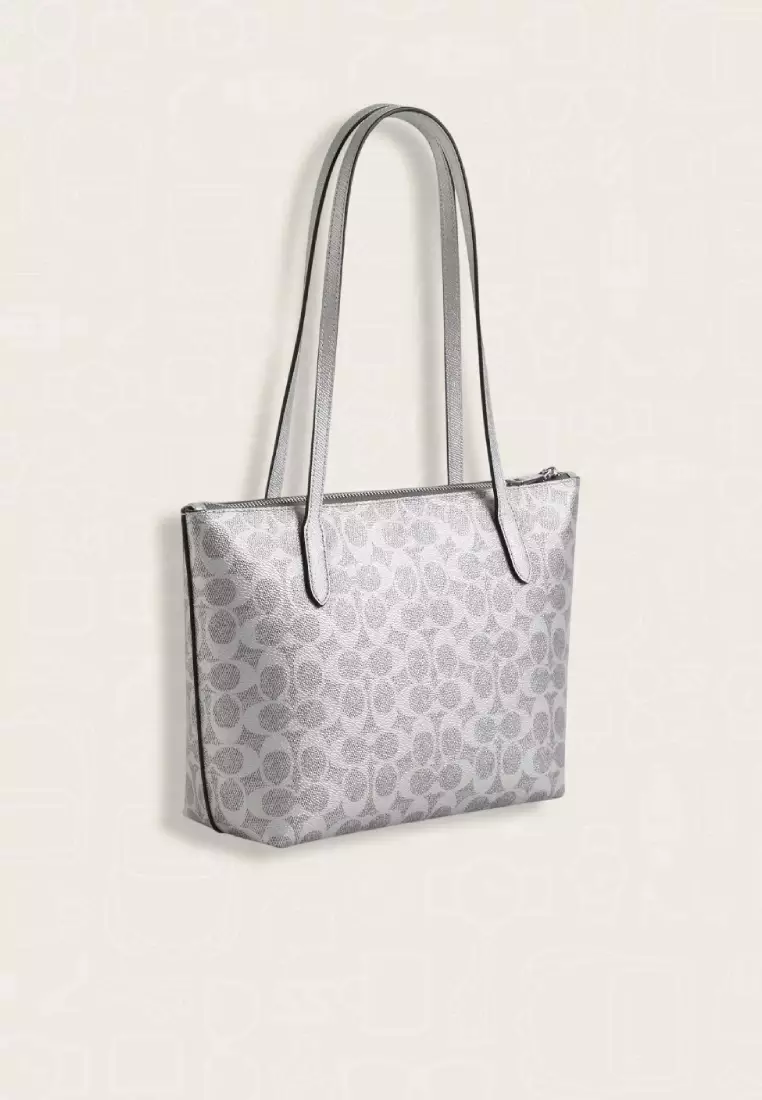 Coach Fiona Zip Tote Bag In Signature Canvas Gray Silver
