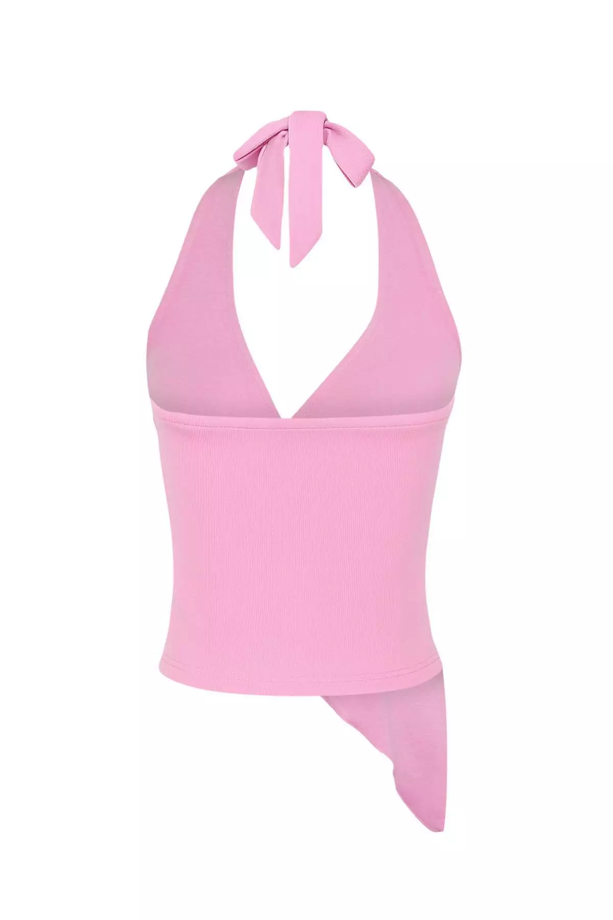 Light Pink Straight Halter Neck Sleeveless Knitted Viscose Single Jersey Party Blouse Tprss25Bz00048