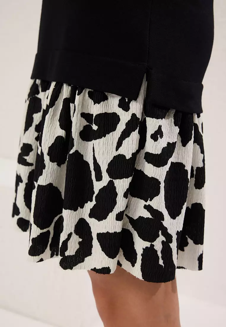Black Animal Printed Crew Neck Short Sleeve Mini Knitted Dress Twoss25El00692