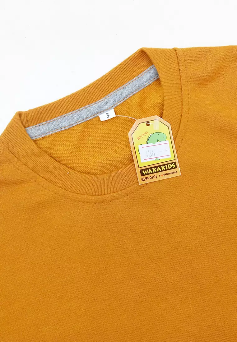 Wakakids Baju Anak Unisex Atasan Kaos Oversize Lengan Pendek Tshirt Polos Basic Tee 4367 Vench Mustard