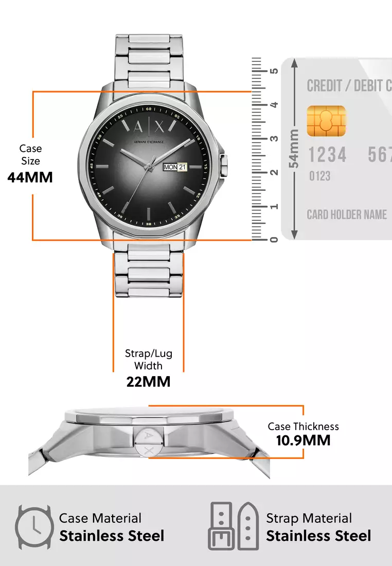 Armani Exchange Men's Banks Analog Watch ( AX1764 ) - Quartz, Silver Case, Round Dial, 22 MM Silver Stainless Steel Band