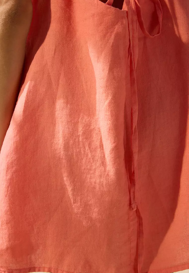 Coral Mini Weaving 100% Linen Beach Dress TBESS25EL00103