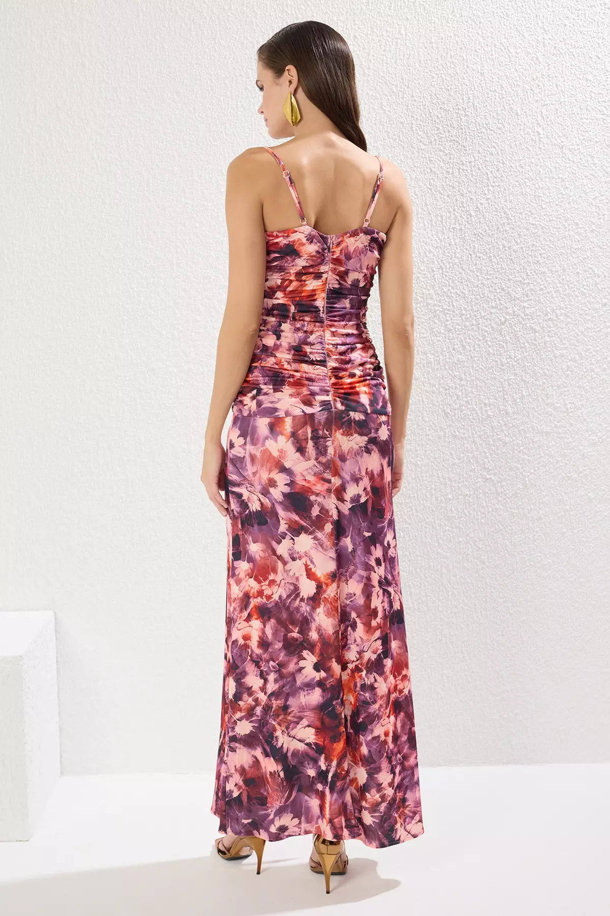 Multicolored Degaje Draped Neck Detailed Knitted Long