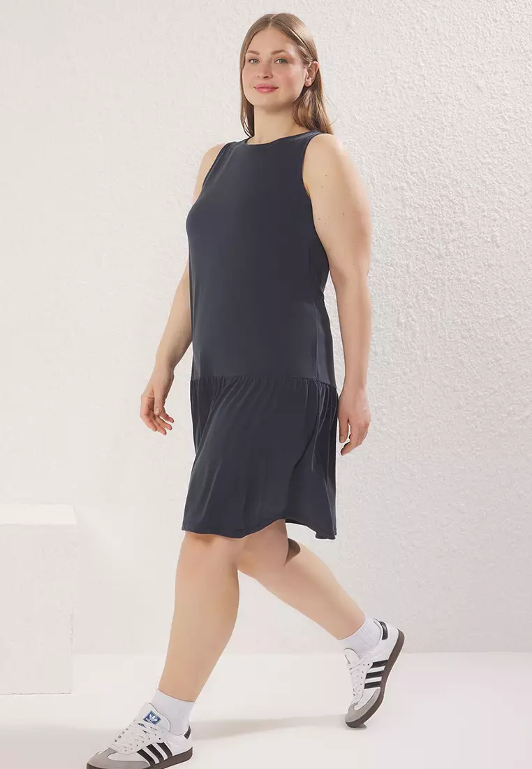 Anthracite Flowy Comfortable Modal Jersey Knit Plus Size Dress Tbbss25Ah00138