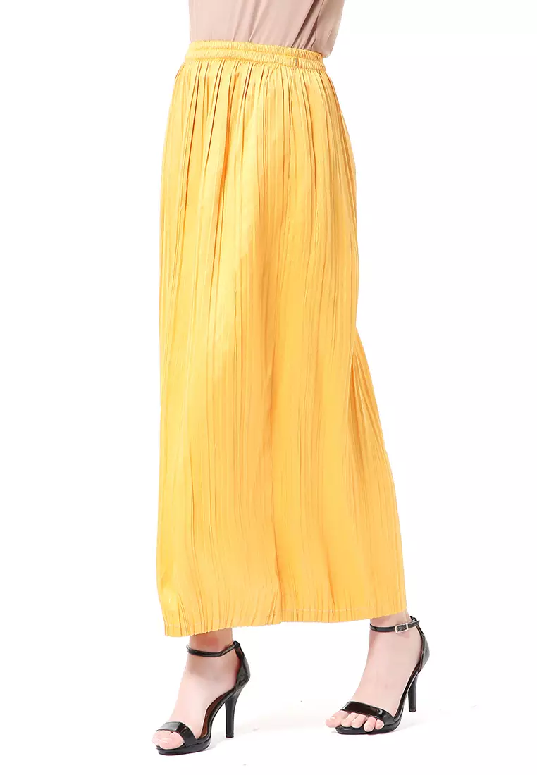 Angely Rok Plisket Rubbery Waist Fashion Wanita Simple - Gold