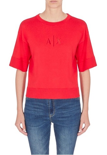 Armani Exchange red AX Armani Exchange Women Logo Cropped Pullover F5D49AA1BB1A21GS_1