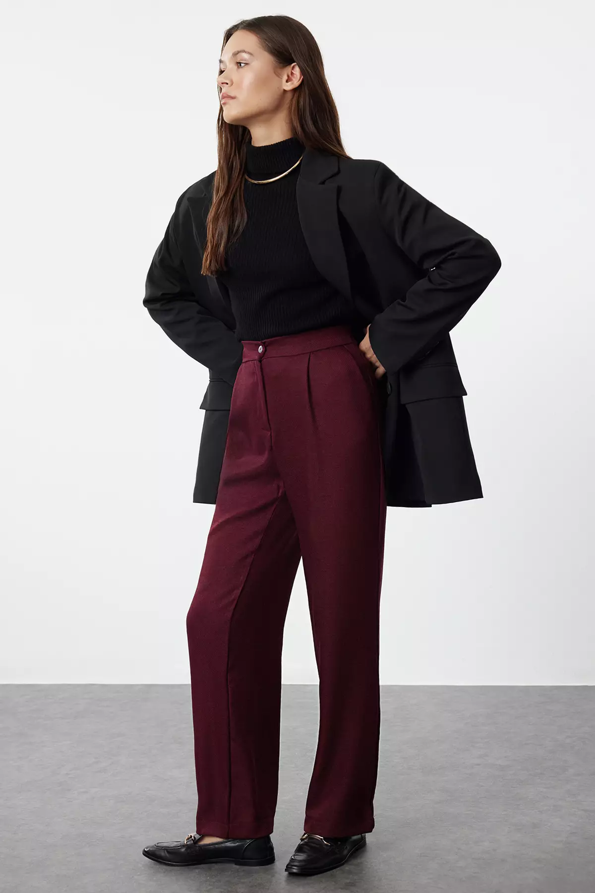 Burgundy Straight/Straight Cut Trousers