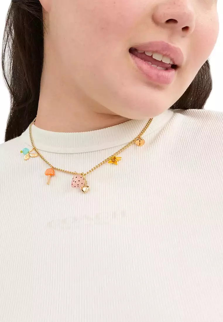 Observed By Us Strawberry Heart Charm Necklace in Gold/ Multi CV263