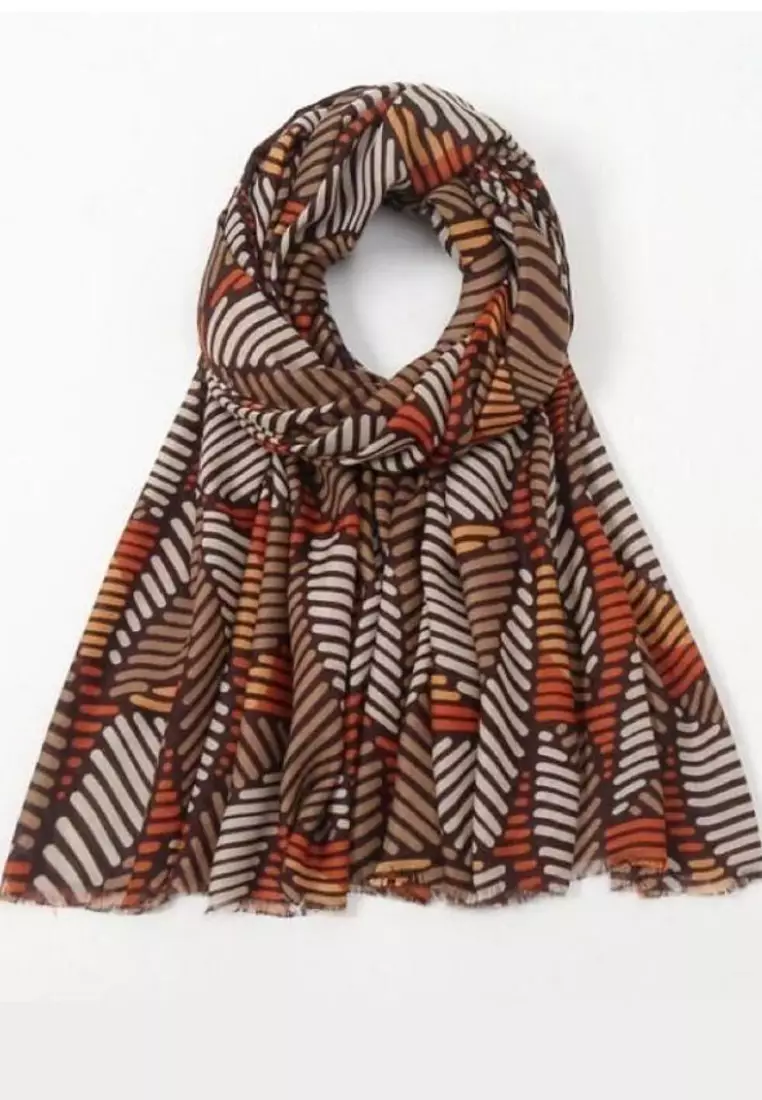 Aksesoris Wanita Leafy Pattern  Viscose Shawl Syal Wanita Brown & Multi