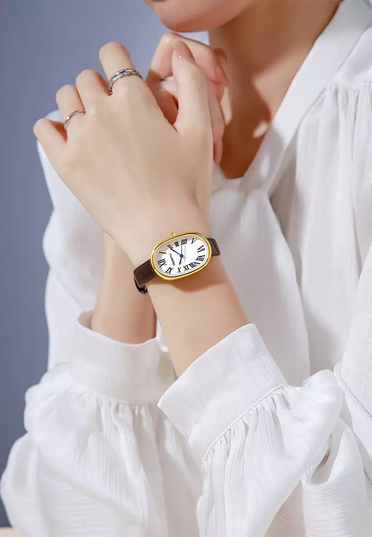 Jam Tangan Wanita Original Anti Air Korean Style Tali Kulit Jam Tangan Cewek brown