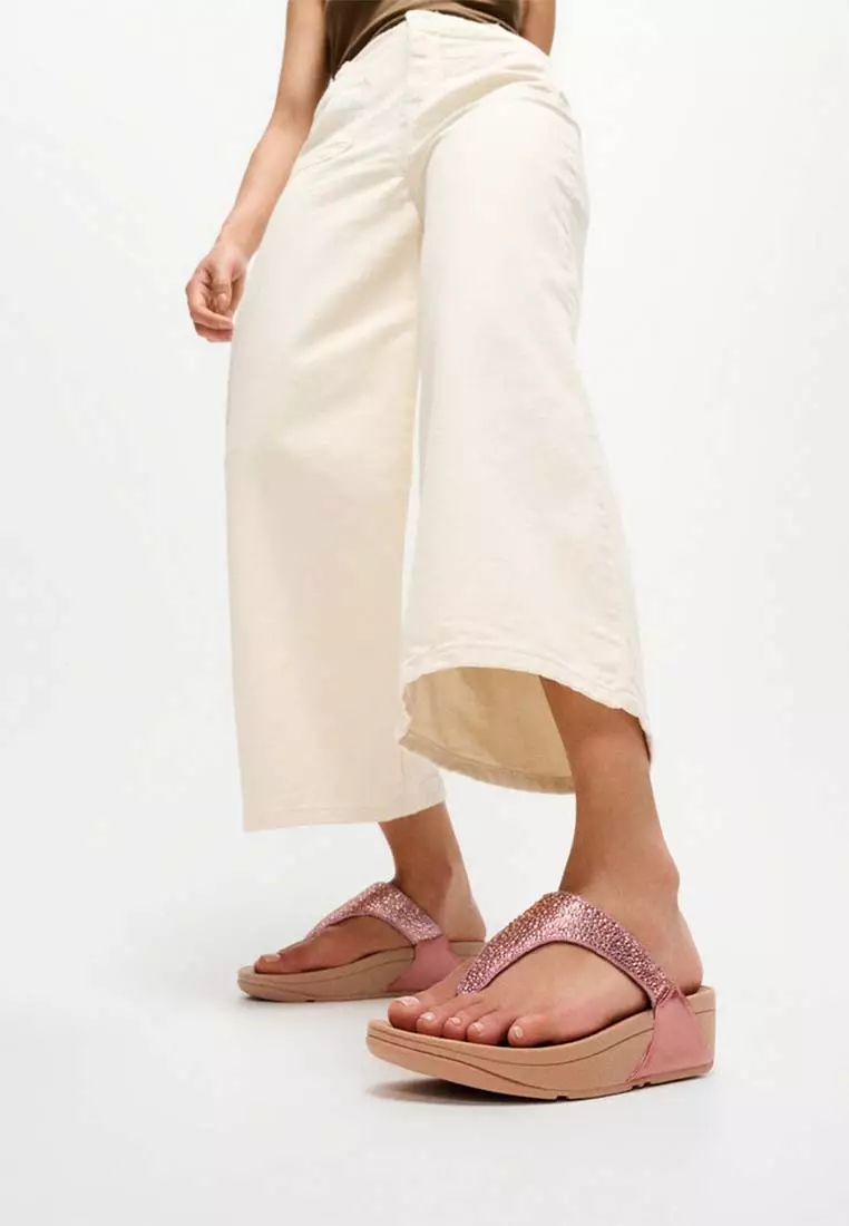 FitFlop LULU Crystal-Mix Metallic Toe-Post Sandals - Metallic Rust Rose (A4L-D60)