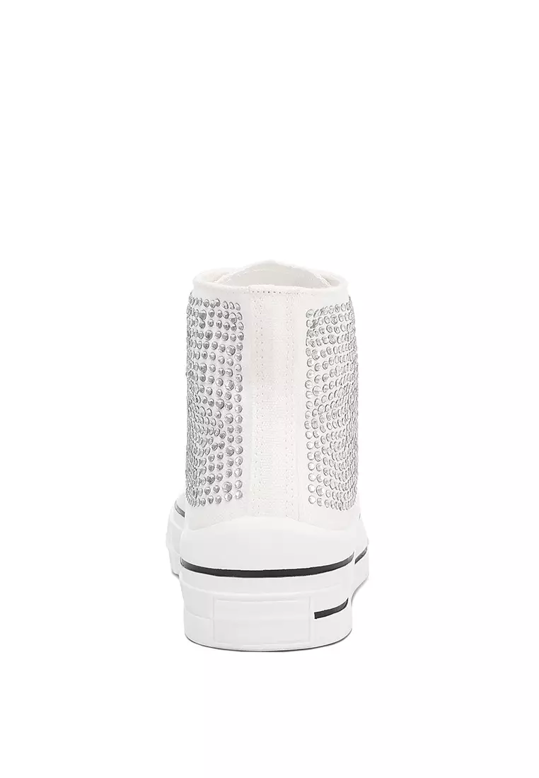 水钻装饰踝部白色运动鞋