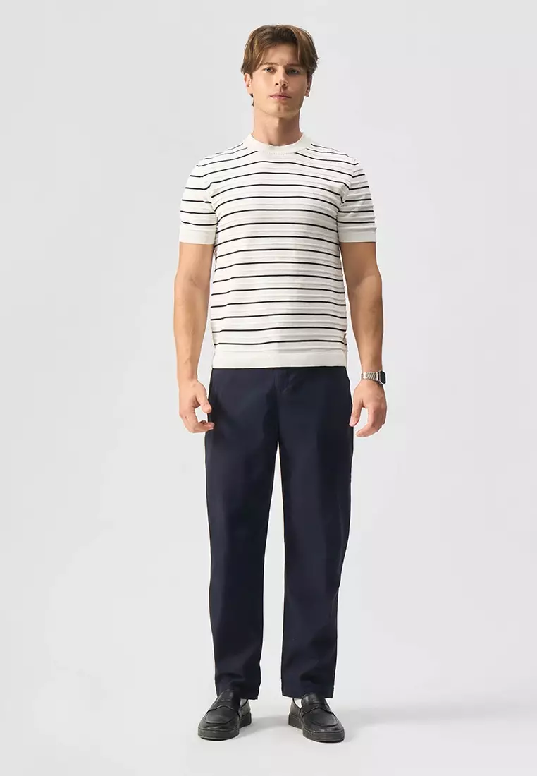 Striped Textured Flat Knit T-Shirt