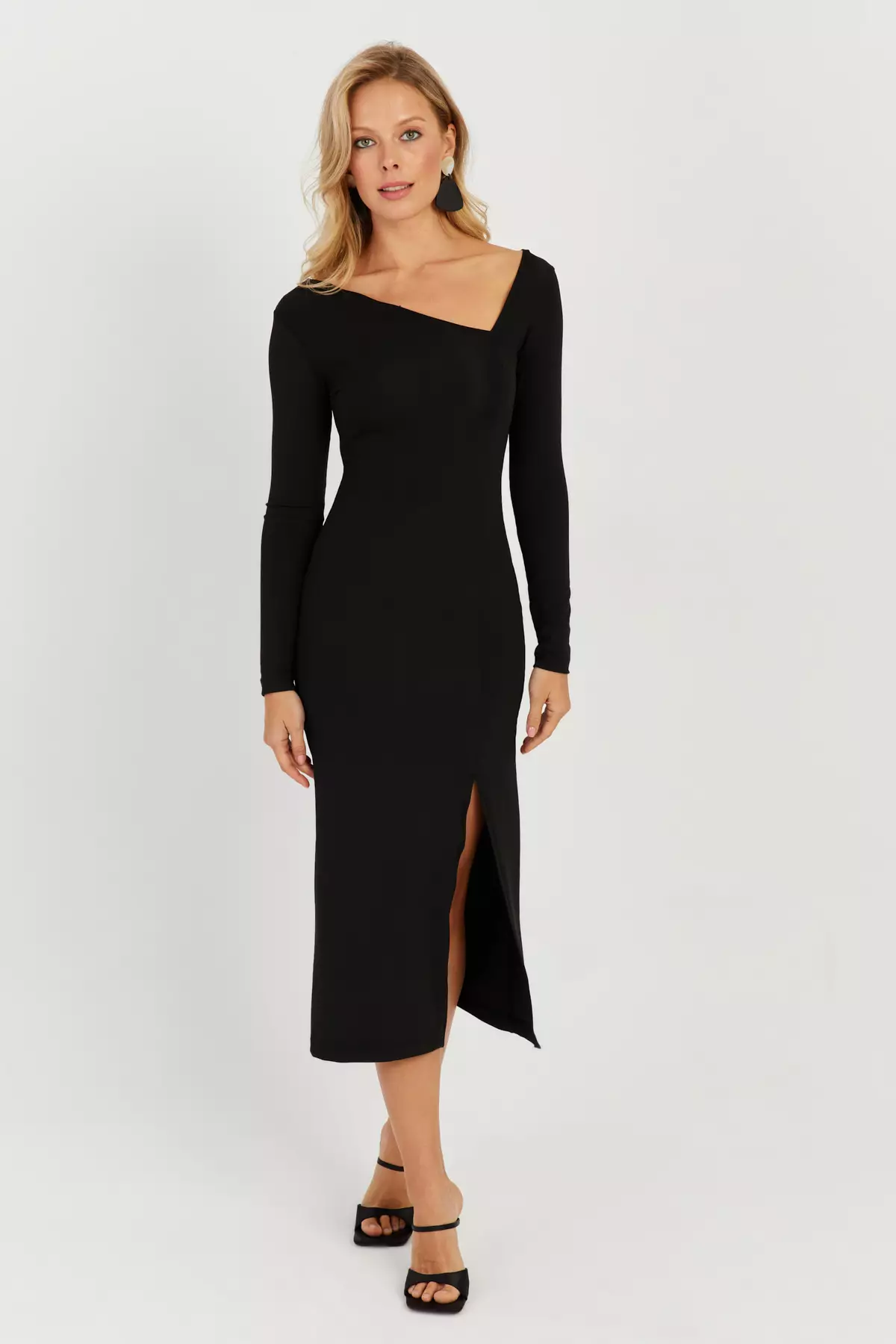 Sexy Solid Pocket Slit Square Collar Sling Dress Dresses