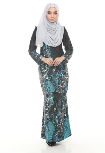 Kurung Modern Iwani (Black + Turquoise) from Nur Shila in Black