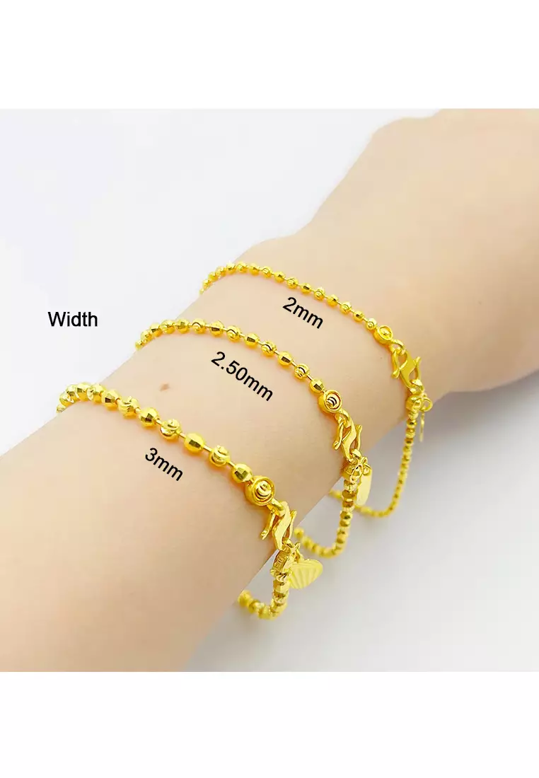 916/22K Gold Ball Bead Chain Bracelet T014 (3MM)