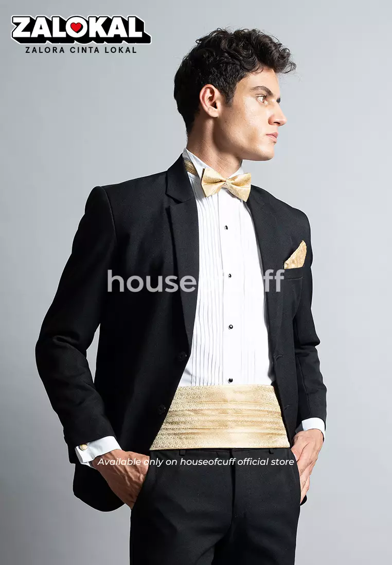 Suspender Gesper Belt Wedding Best Man Cummerbund Gold Motif