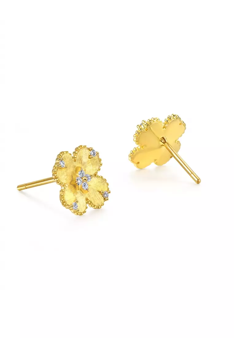 999.9 24K Gold 'Gold Rhyme' Floral Diamond Gold Earrings for Women 95101E