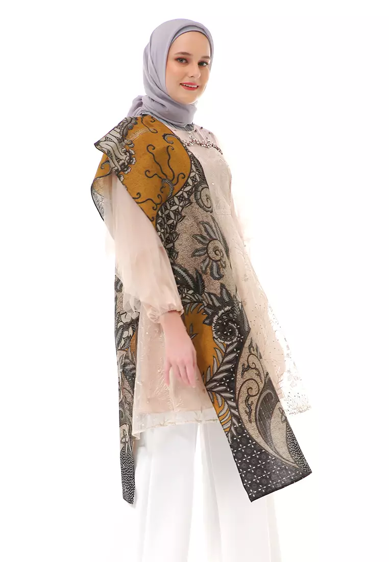Bulan Tunik Atasan Wanita Series Couple Batik Lengan Panjang  Premium Style Couple Series High Quality - Cream