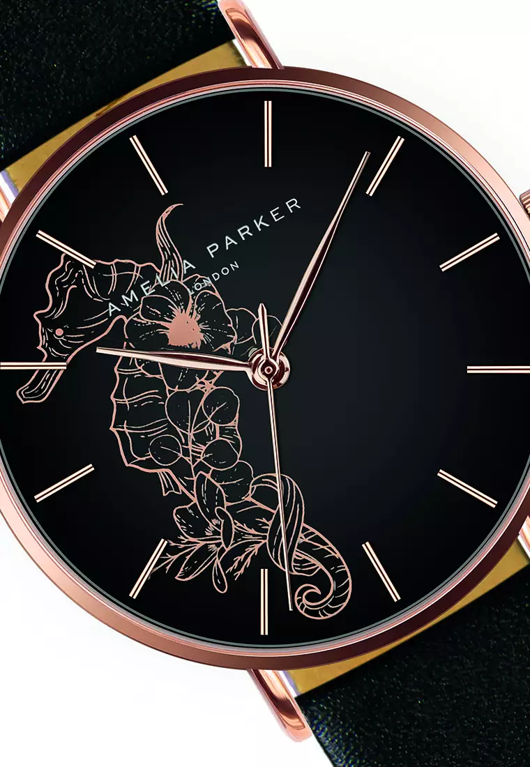 Amelia Parker Fossil Black Leather women watch