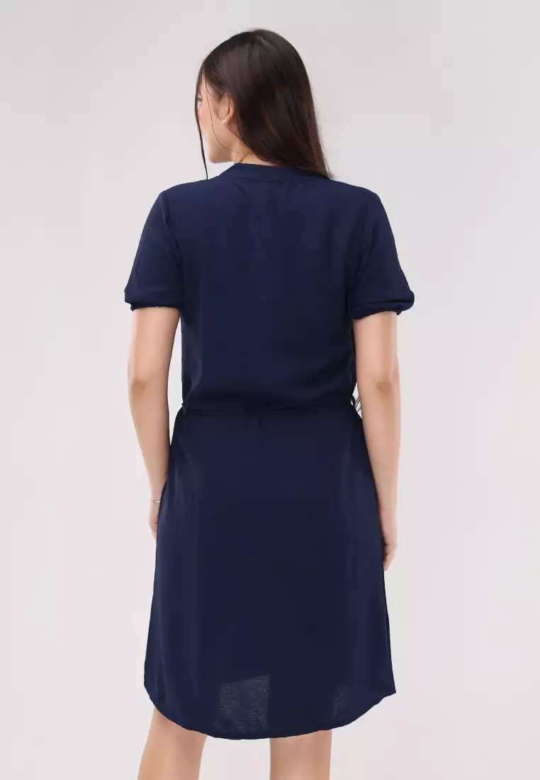 Wrinkled Linen Woven Short Sleeves Dress