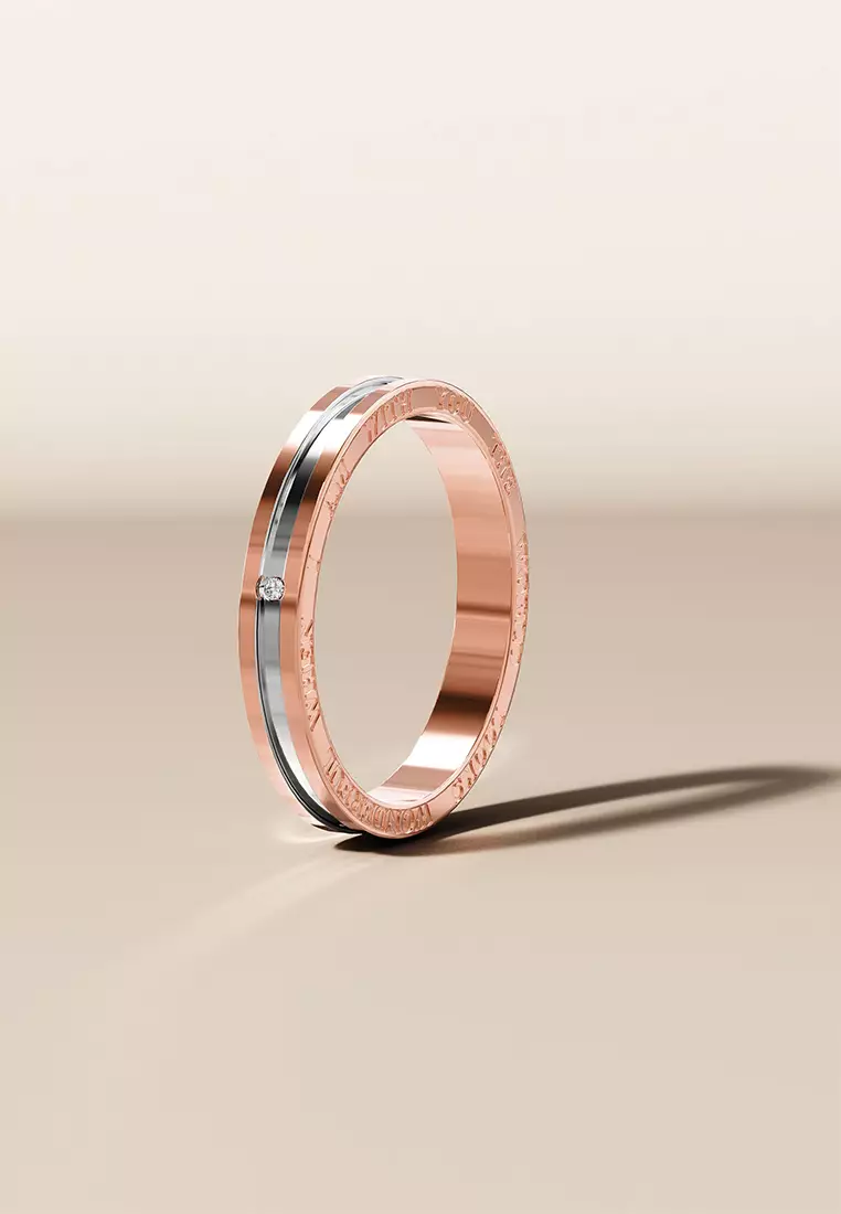 Genuine Single Diamond Set Wedding Band Two-Tone Gold Titanium - 8