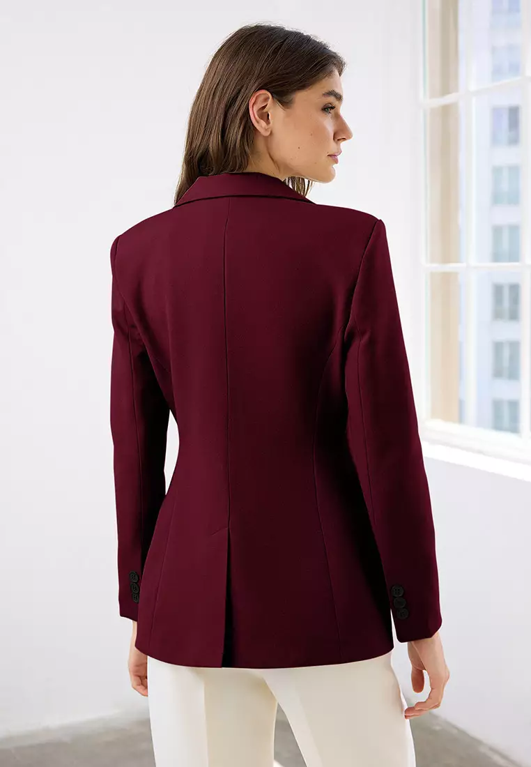 Burgundy Fitted/Close-Fitting Woven Blazer Jacket Twoaw26Bc