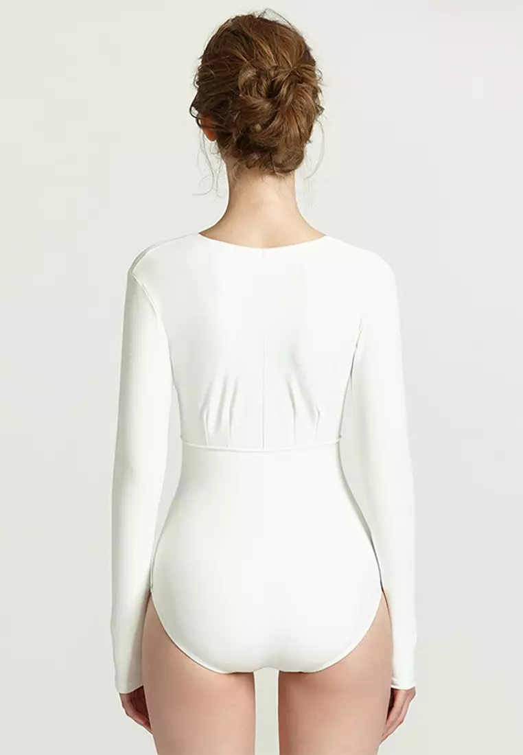 2025韓式ins風純色大胸長袖緊身顯瘦性感連體泳衣CA24032121W