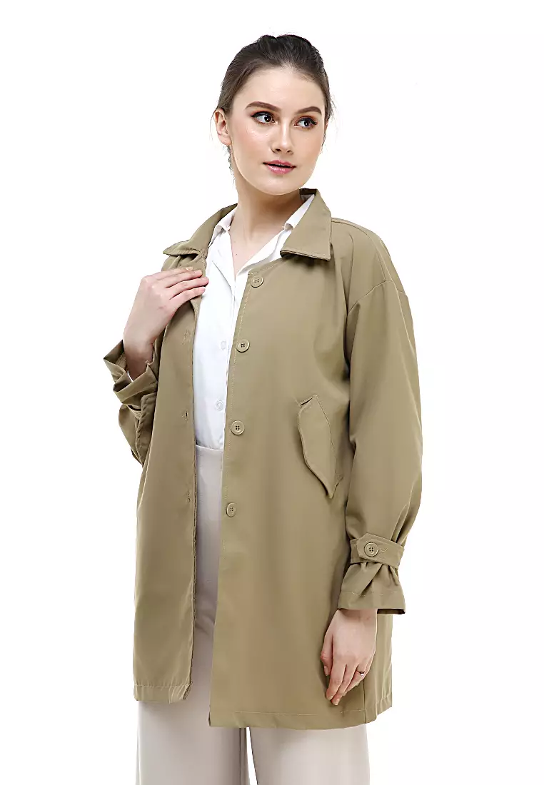 Qemsya Blazer Wanita Four Botton Casual Material Baby Canvas ORIGINAL - Cream