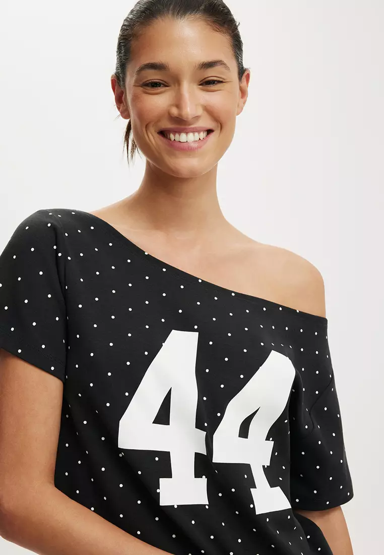 The Sporty Off Shoulder Graphic Tee