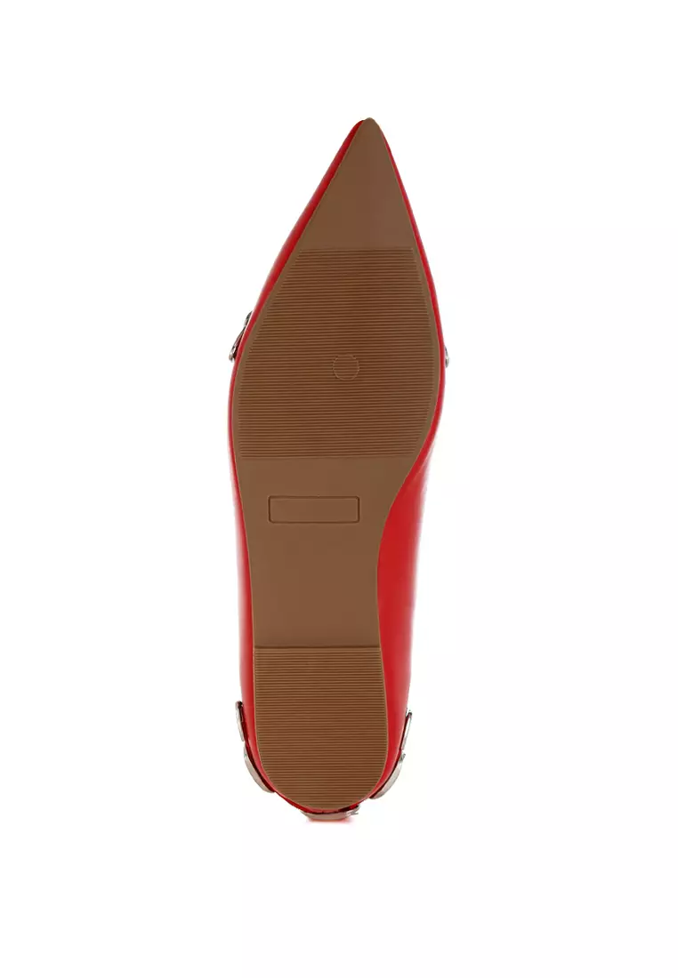 Belt Buckle Detail Ballerinas In Red