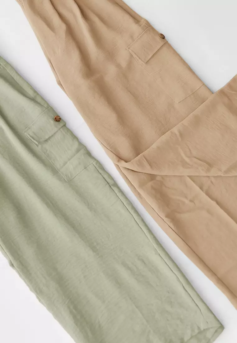 Cotton Bee - Tirana Pants | Celana Wide Legs Wanita | Kulot Basic Pocket - Mocha