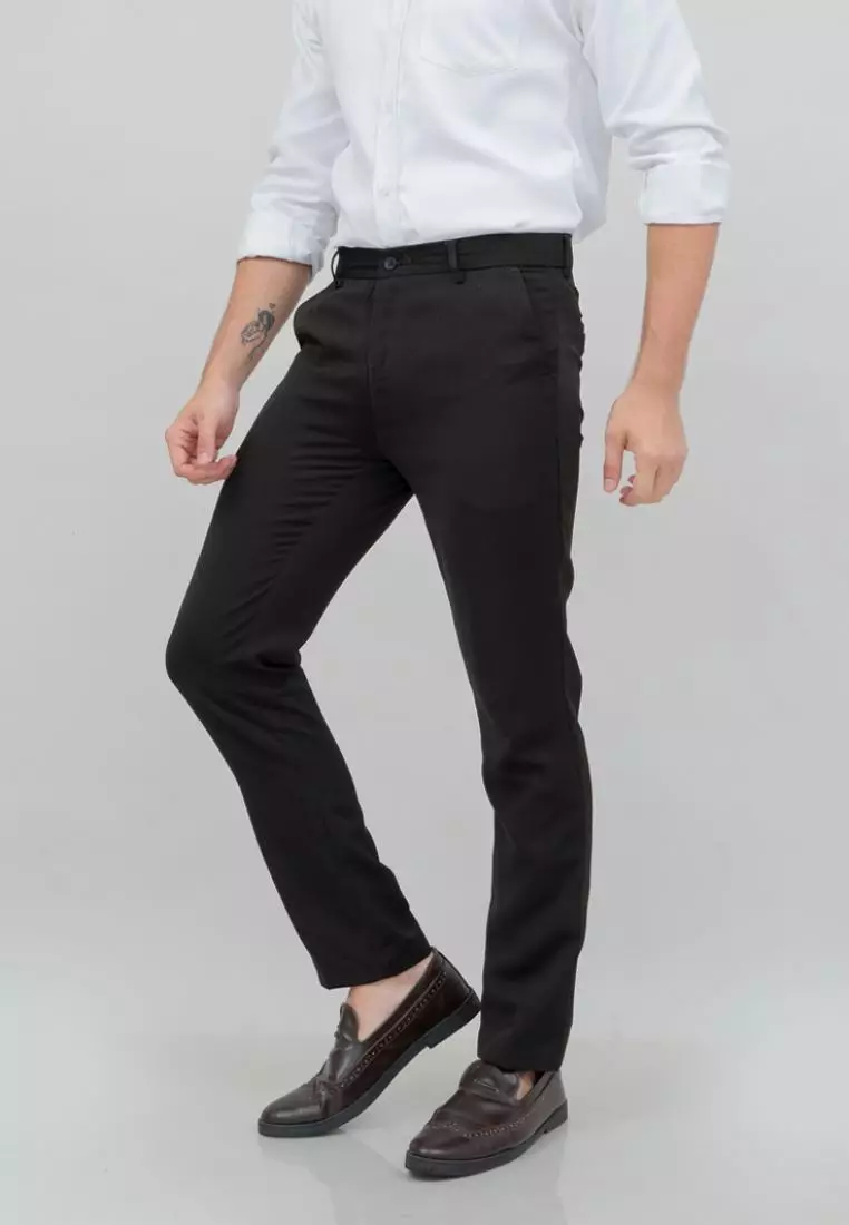 Celana panjang pria kerja formal bahan slim fit PINGGANG KARET Cokelat