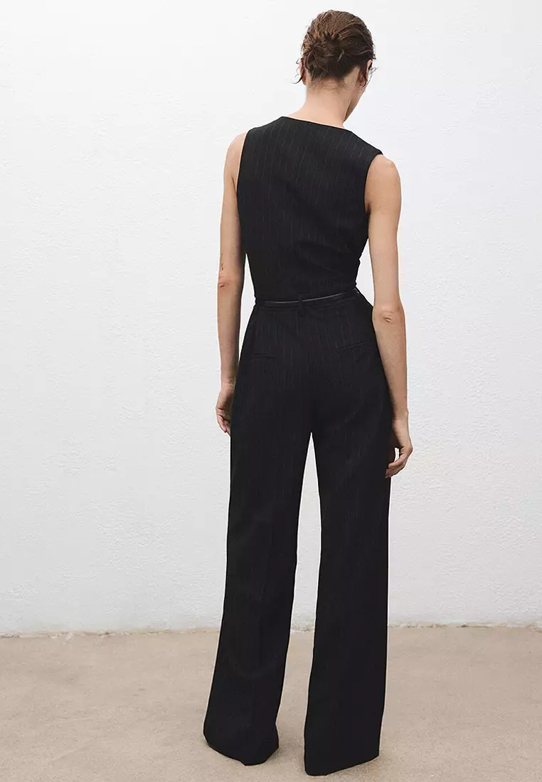 Pinstripe Jumpsuit With Belt